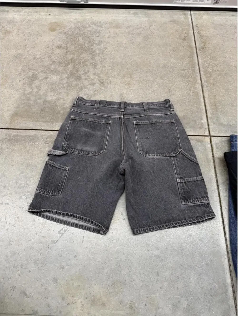 vintage faded glory black relaxed baggy fit carpenter jean shorts jorts size 36